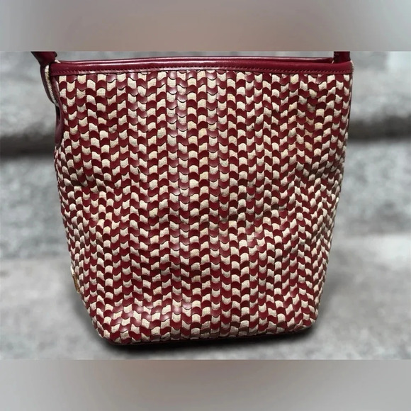 Francesco Biasia Italian Leather & Linen Basket Weave Bucket Bag Handbag Women - Picture 4 of 12